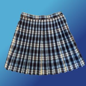 Vintage Blue Plaid Pleated Skirt